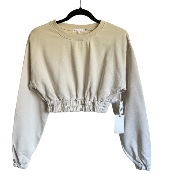 Good American Fleece Crop Waisted Sweatshirt Bone001 size 1 / Small NWT - Picture 3 of 9